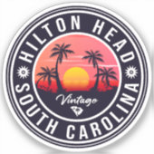 Hilton Head South Carolina Retro Sunset Souvenirs Sticker (Voorkant)