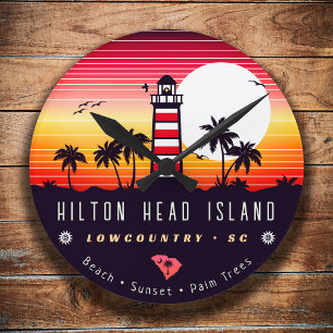 Hilton Head vuurtoren SC Retro Sunset Souvenirs Ronde Klok