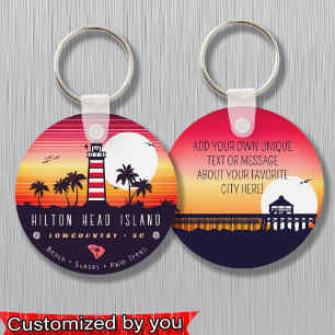 Hilton Head vuurtoren SC Retro Sunset Souvenirs Sleutelhanger