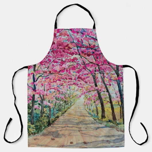 Himalaya Cherry Roadside Waterverf Landschap Schort (Voorkant)