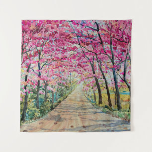 Himalaya Cherry Roadside Waterverf Landschap Wandkleed