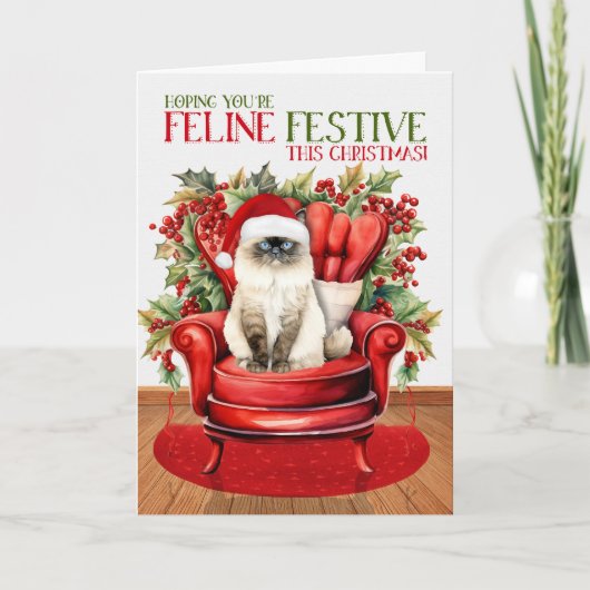 Himalaya Kerst Kat FELINE Feestelijk Feestdagen Kaart (Voorkant)