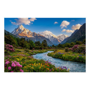 Himalaya-rivier van kleuren – Berglandschap Perfect Poster
