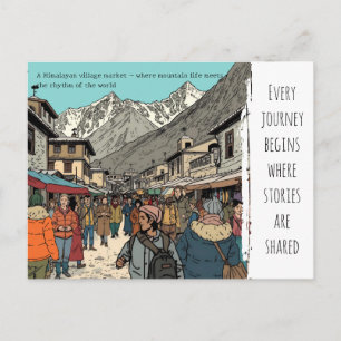 Himalayaanse dorpsmarkt culturele kunst briefkaart