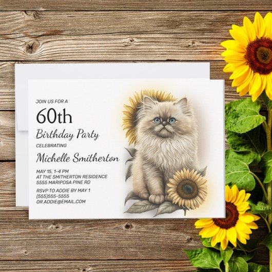 Himalayan Kitten Cat Sunflower 60th Birthday Kaart