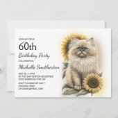Himalayan Kitten Cat Sunflower 60th Birthday Kaart (Voorkant)