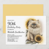 Himalayan Kitten Cat Sunflower 90th Birthday Kaart (Voorkant / Achterkant)