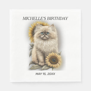 Himalayan Kitten Cat Sunflower Birthday Naam Servet