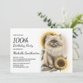 Himalayan Kitten Kat Zonnebloemen 100ste Verjaarda Kaart (Staand voorkant)