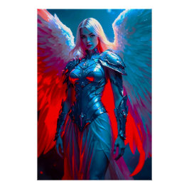 Himmlische Engelsschönheit in silberner Rüstung Perfect Poster