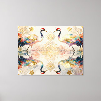 Himmlische Kraniche in Harmonie - Wasserfarben Canvas Afdruk