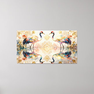 Himmlische Kraniche in Harmonie - Wasserfarben  Canvas Afdruk