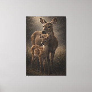 Hinde en jong hert | Kunst over wilde herten | Opg Canvas Afdruk