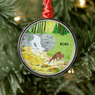 Hinde en jong hert metalen ornament