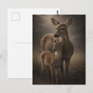 Hinde en jong Herten natuur kunst Briefkaart