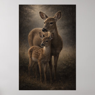 Hinde en jong Herten natuur kunst Poster