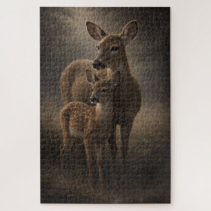 Hinde en jong Herten natuur kunst Puzzel