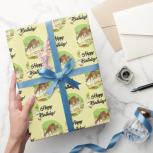 Hinde en Reekalf Geel Cadeaupapier