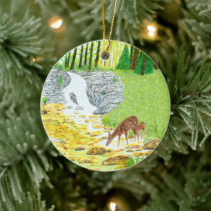 Hinde en reekalf keramisch ornament