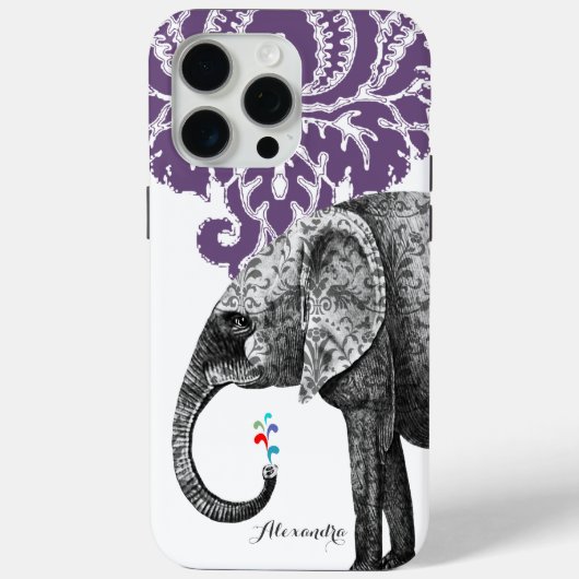 Hindi Floral Pattern Elephant Damask Case-Mate iPhone Case (Achterkant)