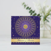 Hindoe Ganesh Blauw Goud Rollen Bruiloft Uitnodige Kaart (Staand voorkant)