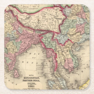 Hindoostan, Farther India, China, Tibet Vierkante Kartonnen Onderzetter