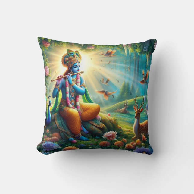 Hindou God Krishna Coussin avec Om Design dos (Recto)