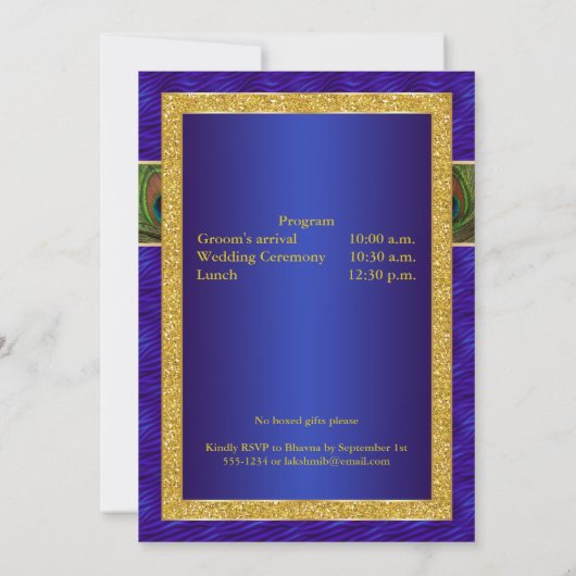 Hindu Ganesh Bleu, Mariage Peacock Or Invitation (Dos)