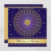 Hindu Ganesh Blue Gold Scrolls Invitation de maria (Devant / Derrière)