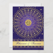 Hindu Ganesh Blue Gold Scrolls Mariage Invitation  (Devant)