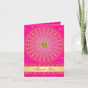 Hindu Ganesh Pink Gold Scroll Stars Carte de remer