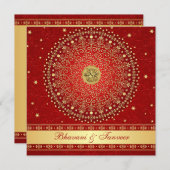 Hindu Ganesh Red, Gold Scroll Wedding Invite Kaart (Voorkant / Achterkant)