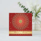 Hindu Ganesh Red, Gold Scroll Wedding Invite Kaart (Staand voorkant)