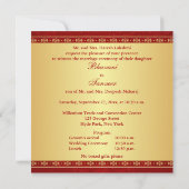 Hindu Ganesh Red, Gold Scroll Wedding Invite Kaart (Achterkant)