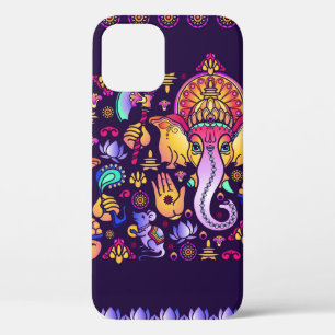Hindu God Ganesha en Indische symbolen in strips iPhone 12 Hoesje