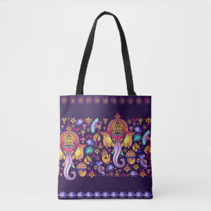 Hindu God Ganesha en Indische symbolen in strips Draagtas