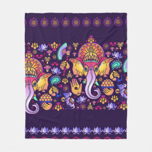 Hindu God Ganesha en Indische symbolen in strips Fleece Deken