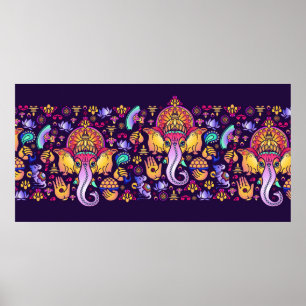 Hindu God Ganesha en Indische symbolen in strips Poster