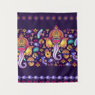 Hindu God Ganesha en Indische symbolen in strips Wandkleed