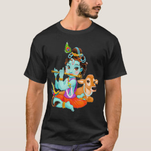 Hindu god Lord Shri Krishna met een Koe en een vog T-shirt