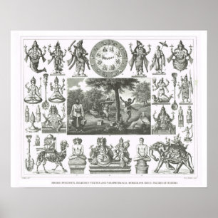 Hindu gods, Mongolian idols, figures of Buddha Poster