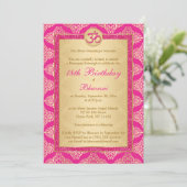 Hindu Magenta Roze, Gouden Damask 18e Verjaardag Kaart (Staand voorkant)