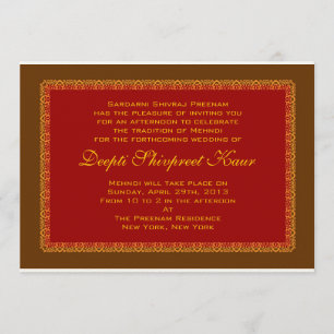 Hindu Muslim Indian Wedding Invitation Mehndi Kaart
