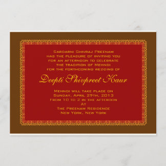 Hindu Muslim Indian Wedding Invitation Mehndi Kaart