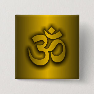 Hindu "Om" Vierkante Button 5,1 Cm