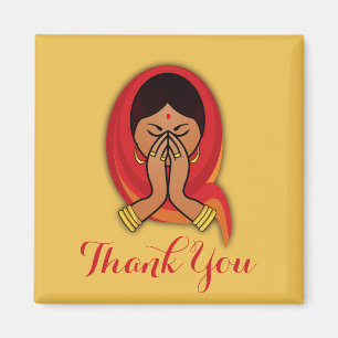Hindu Woman in Namaste Greeting Pose Dank u Magneet