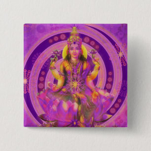 Hinduism Goddess Lakshmi Vierkante Button 5,1 Cm