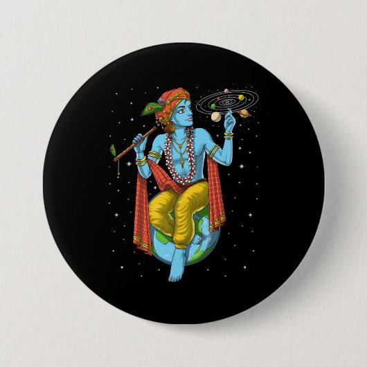 Hinduism Lord Krishna Ronde Button 7,6 Cm (Voorkant)