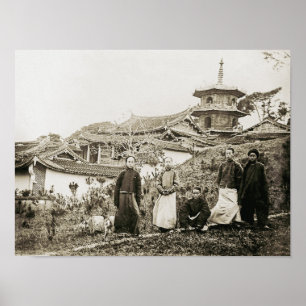 HINGWHA CITY CHINA 1904 FOTOGRAPH TEMPLE GROUP POSTER
