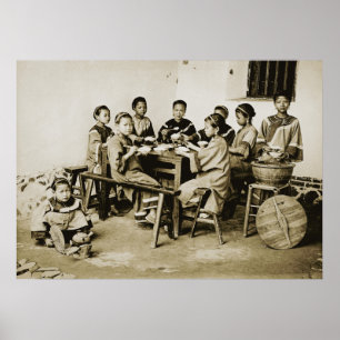 HINGWHA CITY CHINA 1904 PHOTO Girls Eating Rice Poster